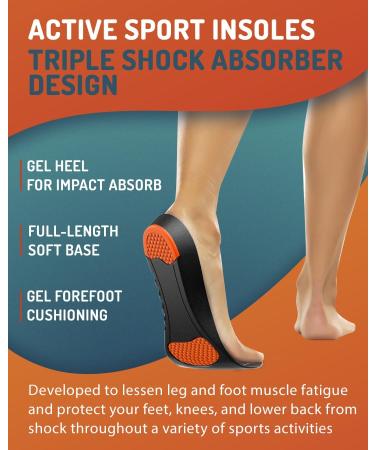 Sport Shock Absorbing Insoles | Athletic Shoe Cushioning Inserts for Men & Women | Ideal for Running Hiking & Active Sports | Neutral Arch | Multicolor (Size L: Men 8.5-13 / Women 9.5-14 - Buy Online on GoSupps.com