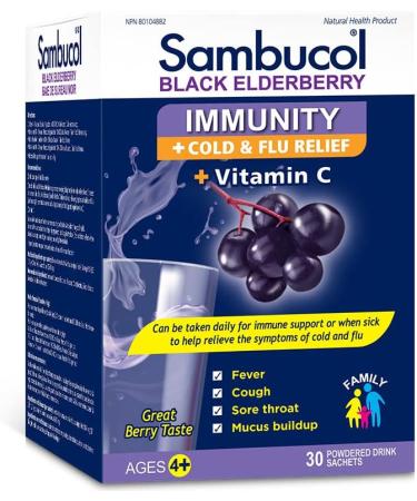 Sambucol Black Elderberry Immunity Powder | Immune Support & Antioxidant | Cold & Flu Relief + Vitamin C | Great Berry Taste | Natural Health Product Ages 4+ | 30 Powdered Drink Sachets - Buy Online on GoSupps.com