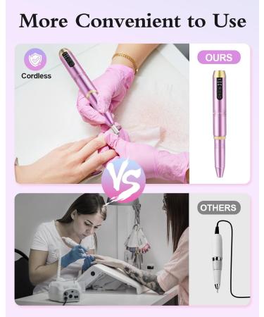 Subay Cordless Rechargeable Nail Drill with 12 Bits - Professional Electric File for Nails, Manicure Pedicure Kit - Gifts for Women and Moms - Pink - Buy Online on GoSupps.com