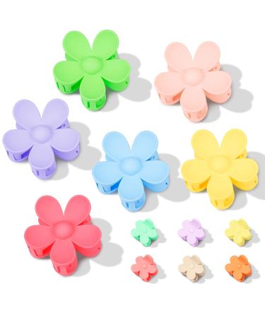 EAONE 12 Packs Hair Claw Clips Flower Hair Clips No Slip for 90s 2000s Women and Girls Including 6 Large Flower Clips for Thick Hair and 6 Small Claw Clips for Thin Hair Matte Colors
