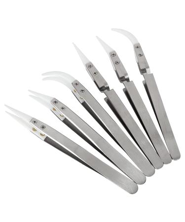 Bumdenuu 1Set Non- Ceramic Tweezers Anti-Magnetic Pointed and Curved Tips Tweezers Set