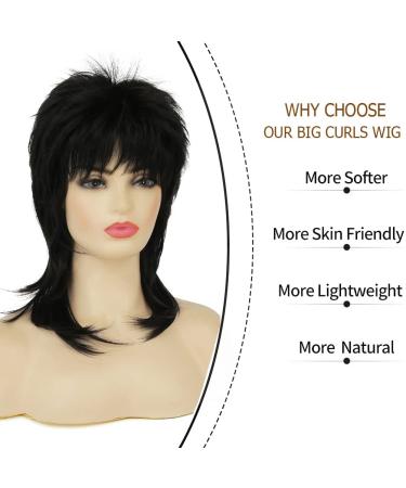 Amnenl Short Black Shaggy Layered Mullet Wig for Women - Heat Resistant Cosplay Daily Hair Wig (Black) - Buy Online on GoSupps.com