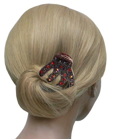 JCGY Antique Bronze Metal Hair Claw with Sparkly Red Crystals - YY86410Red, Red/Bronze Trim - Buy Online on GoSupps.com