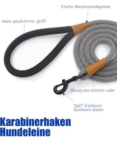 Shop Lynxking Tow Lines for Dogs - Strong Dog Leash with Carabiner Hook (1.3cm x 180cm) for Small Medium & Large Dogs - Durable Gray Design - International Shipping Available - Buy Online on GoSupps.com