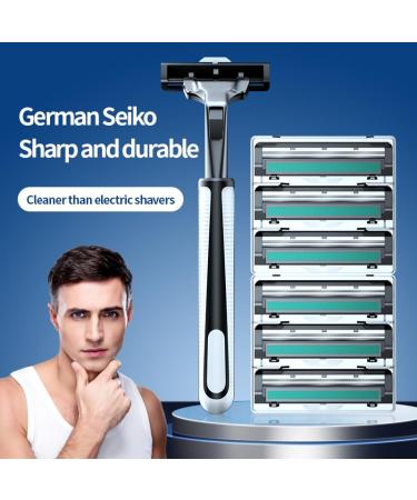 2-Blade Razor for Men - Dual Lubrication & Precision Trimmer 6 Cartridges Included | Premium Shaving Set in Black - Buy Online on GoSupps.com