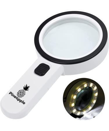 Pineapple LLC Magnifying Glass with Light  30X Handheld Large Magnifying Glass  Lighted Magnifier with 12 LED Lights for Reading  Macular Degeneration  Seniors  Gifts for Elderly  White - Buy Online on GoSupps.com