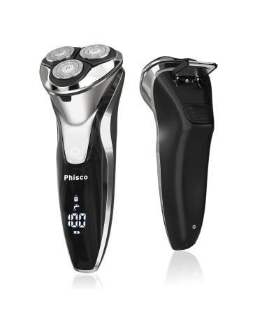 Phisco Electric Shaver | Men 5D Rotation | Precision Trimmer | Wet & Dry | IPX7 Waterproof | Silver - LED Display