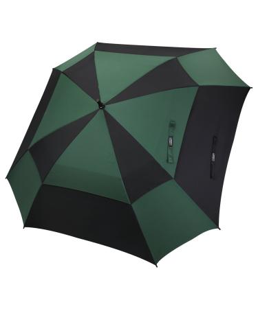 G4Free Extra Large Golf Umbrella 62 inch Vented Square Umbrella Windproof Auto Open Double Canopy Oversized Stick Umbrella Black/Dark Green 68 Inch