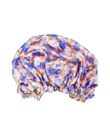 Hemoton Kids Shower Cap Kids Sleeping Hat Sleeping for Kids Night Sleeping Hat Round Cap Adjustment Buckle Child Double Layer Flowers Blue Bath Hat