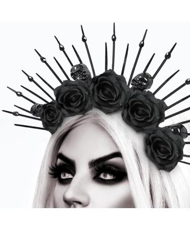 TQUXNGA Spiked Headbands Women Bride Flower Crown For Halloween Party Supply Floral Garlands Crown Hair Skull Floral Headbands Black - Buy Online on GoSupps.com