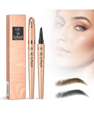 2024 New Magic Eyebrow Pencil with 4 Fork Tip 3D Microblading Eyebrow Pencil Natural Makeup Fine Stroke Magic Eyebrow Pencil Long-Lasting Natural Waterproof Eyebrow Pencil Stay on All Day Black + Light Coffee