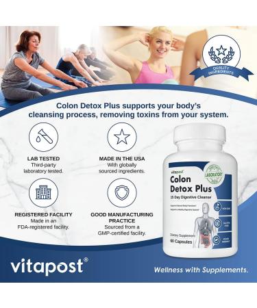VitaPost Colon Detox Plus: 15 Day Course with Psyllium Husk, Aloe Vera & Buckthorn - 60 Capsules - Buy Online on GoSupps.com