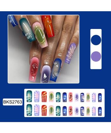 24Pcs Press on Nails Long Square Fake Nails Acrylic Square False Nails Summer Reusable 3D Blooming Artificial Nails for Women and Girls - Buy Online on GoSupps.com