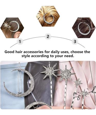 Uonlytech 2 Sets Hair Clip Set Moon Star Hair Pin Decorative Bobby Pin Moon and Star Bobby Star Barrettes Rhinestone Moon Barrettes Rhinestone Hair Accessories Hair Fork Metal Alloy Woman - Buy Online on GoSupps.com