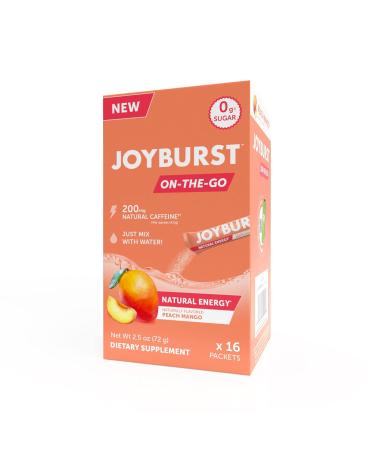 Energy Drink Mix Natural Caffeine (200mg) for Sustained Jitter Free Energy On-The-Go Natural Energy Drink Powder Sugar Free - 16 x 4g Energy Sticks (Peach Mango)