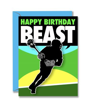 Play Strong Lacrosse Beast Birthday Card 1-Pack (5x7) Lacrosse Sports Birthday Cards Greeting Cards - Awesome for Lacrosse Players, Coaches and Fans Birthdays, Gifts and Parties!