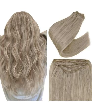 Easyouth Blonde Weft Human Hair Extensions Ash Blonde Highlight Weft Extensions Blonde Hair Remy Sew in Hair Extensions Highlight Hair 70g 14 Inch 14 Inch/35cm 3-Weft #18P613