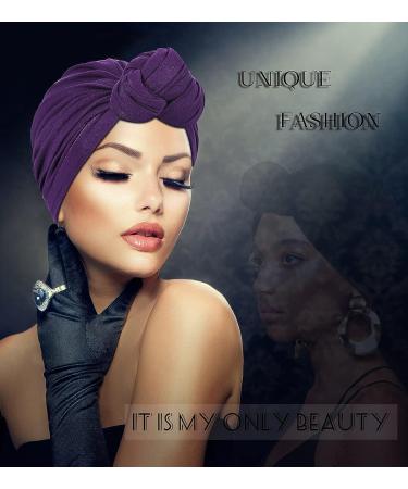 Women's African Turban Flower Knot Pre-Tied Bonnet - Large Blue/Purple/Yellow/Red/Grey/Black - Buy Online on GoSupps.com