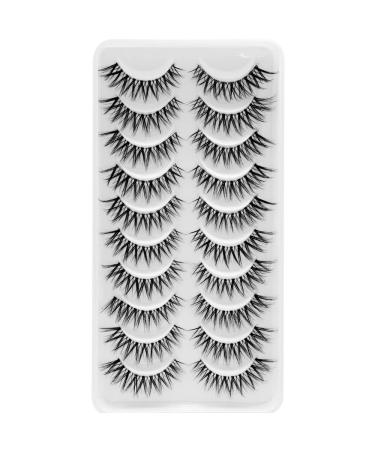 Bluesmurfs False Lashes 3D Cat Eye Volume Eyelashes Individual Short Lashes Natural Look Faux Mink Invisible Strip Wispy Fake Lashes 10 Pairs Pack 10 pairs-002