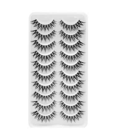 Bluesmurfs False Lashes 3D Cat Eye Volume Eyelashes Individual Short Lashes Natural Look Faux Mink Invisible Strip Wispy Fake Lashes 10 Pairs Pack 10 pairs-002