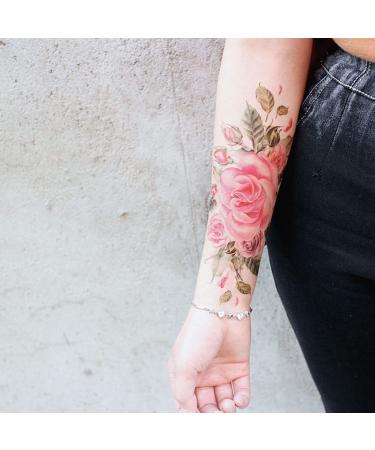 Oottati 8 Sheets Pink Flower Rose Waterproof Temporary Tattoo Stickers | Stylish & Long-Lasting Arm Jewelry for Women - Buy Online on GoSupps.com