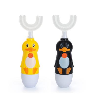 RAXIFU Automatic Electric Toothbrush for 2-6 Years Kids, Ultrasonic Toothbrush for 4-9 Years Children, U Type Whitening Kids Electronic Toothbrush(Yellow Black 2 Pack) Yellow-black