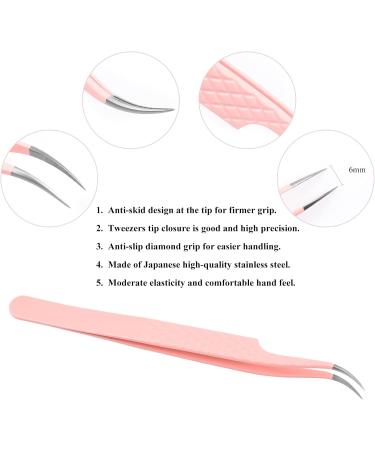 Tweezers for Eyelash Extension Professional Pink Stainless Steel Curved Tip Professional Eyelash Tweezers Striped FADVAN (Bending with Small Angle) Bending with Small Angle Pink - Buy Online on GoSupps.com