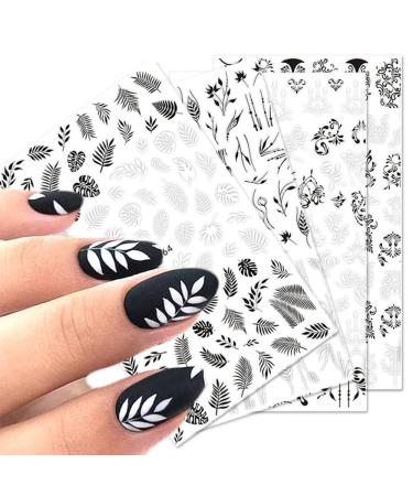 10 Sheets Black White Leaves Flowers Nail Stickers Decals 3D Self- Adhesive Retro Flower Vintage Vine Rose Flower Butterflies Nail Design Classic Fashion Simple Self Adhesive Sticker for Women Girls Nails Art DIY Decorat...