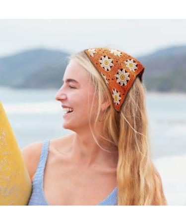 B.PHNE Floral Hair Scarf: Cute Boho Daisy Headband in Orange - Women's Crochet Bandana Headscarf for Vintage Style - Buy Online on GoSupps.com