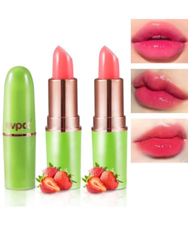 evpct 2Pcs Strawberry Color Changing Lipstick Tinted Lip Balm Gloss Stain Set Magic PH Color Changing Flower Lazy Korean Jelly Lipstick Makeup Set labiales mate 24 horas originales labial magico 2 Count (Pack of 1) 2Pcs Strawberry