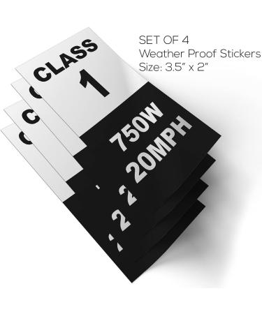 Class 1 Electric Bicycle Frame Identification Stickers - 750W 20MPH Weatherproof Vinyl Decals - Set of 4 Removable Class Number Markings for E-Bike - Buy Online on GoSupps.com