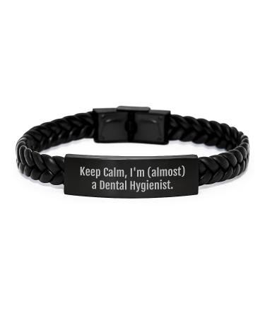Funny Dental Hygienist Gifts from Friends for Men Women Coworkers Family - Interlaced Leather Bracelet Christmas Unique Keep Calm I'm (almost) A Dental Hygienist.