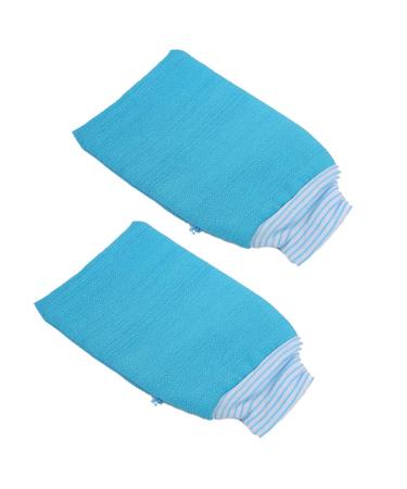 LISSOMPLUME 2 PACK Exfoliating Body Scrub Bath Towel Mitt | Large Shower Gloves Mitten | Remove Dead Skin | Double Sided Available | Men Women | Blue