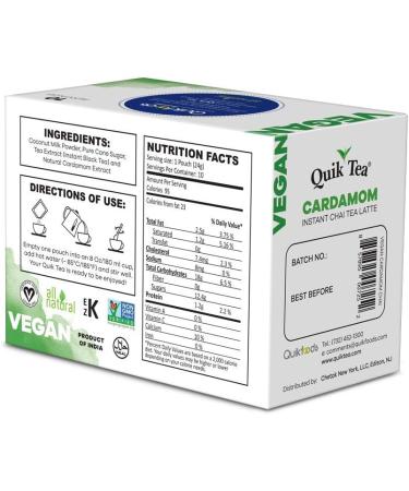 QuikTea Vegan Cardamom Chai Tea Latte - 10 Count Single Box - All Natural & Preservative Free Authentic Instant Chai Vegan Cardamom 10 Count (Pack of 1) - Buy Online on GoSupps.com