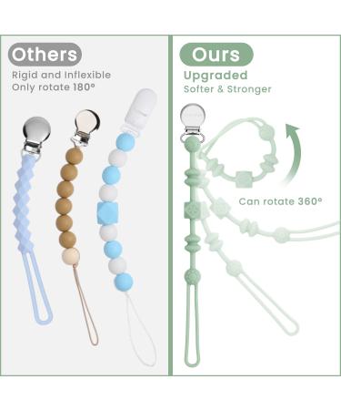MISSLILI Soft Silicone Pacifier Clip Holder Set for Boys and Girls - 2 Pack Milky White & Green Binky Clips | Flexible and Durable - Buy Online on GoSupps.com