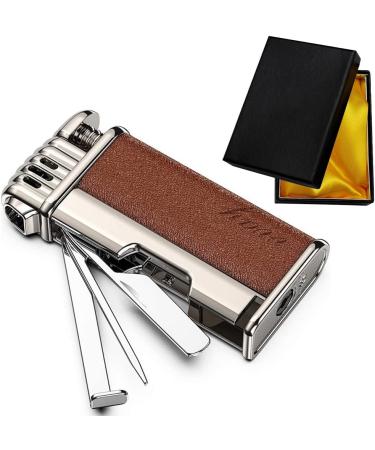 MQJ 4 in 1 Multifunctional Tobacco Pipe Lighter Genuine Leather Soft Flame Refillable Windproof Butane Lighters for Men with 3 Pipe Cleaner Tool Unique Birthday Gifts for Men(Color : Silver) - Buy Online on GoSupps.com