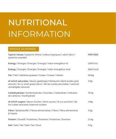 Hides Fine Foods - Californian Whole Almonds 1kg - GMO - Free - Suitable for Vegetarians - Cooking - Salads - Snacking - Desserts - Cakes - Cookies - Breakfast - Buy Online on GoSupps.com