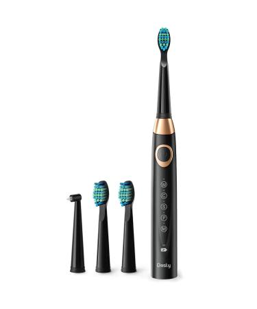 Dnsly Electric Toothbrush for Adults , Ultrasonic Rechargeable Sonic Toothbrushes , 5 Modes with Smart Timer , 4 Hours Charge for 30 Days Use , 4 Black Toothbrush Heads A-black