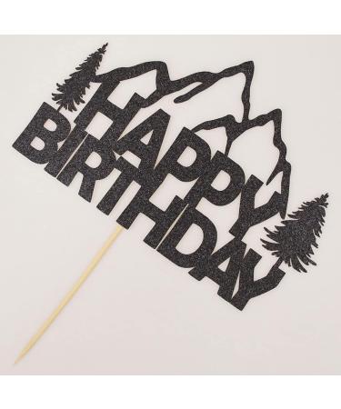 Mountain Happy Birthday Cake Topper Mountain-Climbing Themed Birthday Party Decorations Black Glitter - Buy Online on GoSupps.com