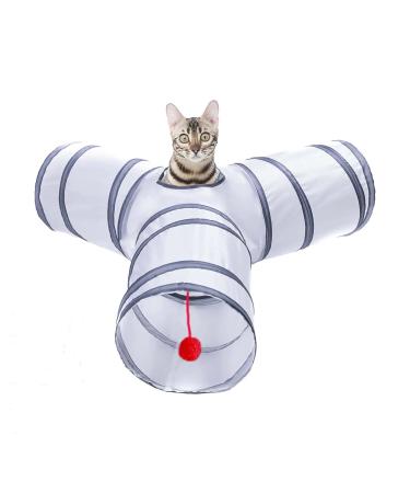 Alicedreamsky Cat Tunnel, Collapsible Tube with 1 Play Ball Kitty Toys, 3 Ways Cat Tunnels for Indoor Cats, Puppy, Kitty, Kitten, Rabbit Three way Y Shape White & Gray