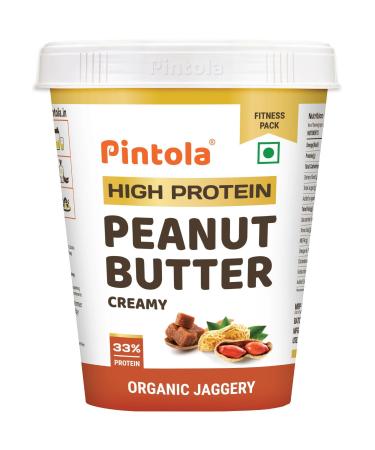 Pin'tola HIGH Protein ORGANIC JAGGERY Peanut Butter Creamy 1kg with 33g Protein & 7g Fiber Whey Protein Peanut Butter Vegan Gluten Free Zero Added Salt Cholesterol Free 100% Roasted Peanuts