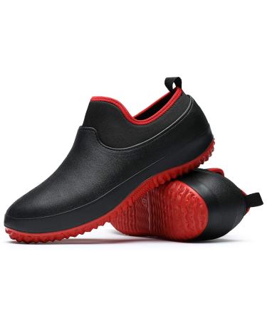 YUKTOPA Mens Womens Waterproof Non Slip Work Clogs Oil Resistant Chef Shoes Safety Garden Shoes Work Shoes 14 Women/12 Men Black/Red