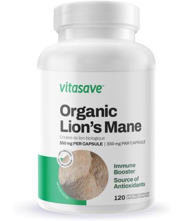 Vitasave Organic Lions Mane Supplement Capsules | 550mg Per Capsule Lions Mane Mushroom Supplement | Source Of Antioxidants & Immune Booster | Cognitive Support Nootropics Brain Supplements - Buy Online on GoSupps.com
