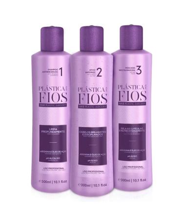 Cadiveu - Plastica Dos Fios Brazilian Keratin Hair Smoothing System Anti Frizz Active  Anti Residue Shampoo And Repair Mask - The Best Treatment System - (3x300 ML) (Set of 3)