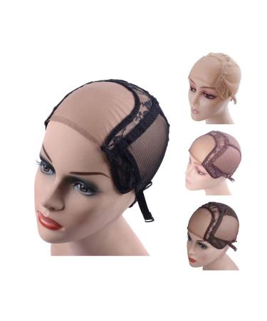 4X4 Inch U Part Swiss Lace Wig Cap for Making Wigs with Adjustable Straps on the Back Glueless Hairnets (Black M) M(54cm) Black
