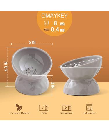 Ceramic Tilted Elevated Cat Bowls Set - Stress-Free Feeder for Cats and Small Dogs - Dishwasher & Microwave Safe - White+Grey (Set of 2) - Buy Online on GoSupps.com