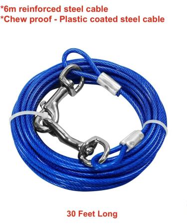 Dog Tie Out Cable and Stake 30ft Outside Dog Leash & Chain for Camping and Yard 16'' Heavy Duty Anti Rust Spiral Stake for Medium-Large Dogs Up to 125 lbs (30FT Blue) - Buy Online on GoSupps.com