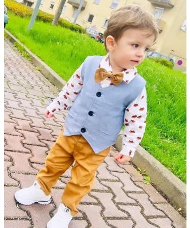 Volunboy Baby Boys Gentleman Suit 4 PCS Set | Formal Waistcoat Outfit Wedding Shirts + Vest + Bow Tie | 18-24 Months - Buy Online on GoSupps.com