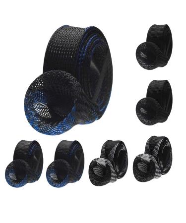 Dndo 7PCS Fishing Rod Sleeve Rod Cover, Braided Mesh Rod Sock for Protecting Fishing Rod, Protector Pole Gloves Fishing Tools (Black with Blue, Black with White, Black)