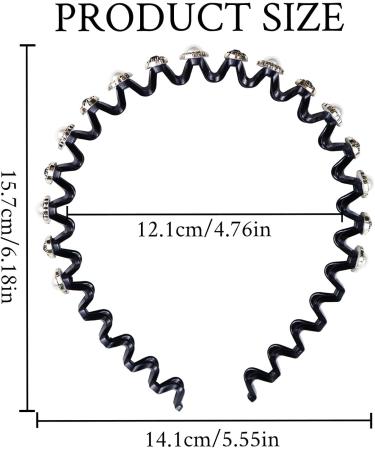Faux Pearl and Rhinestone Headband Wavy Plastic Hairband Stretchy Beaded Hair Hoops for Women Girls Hair Styling Accessories - Buy Online on GoSupps.com